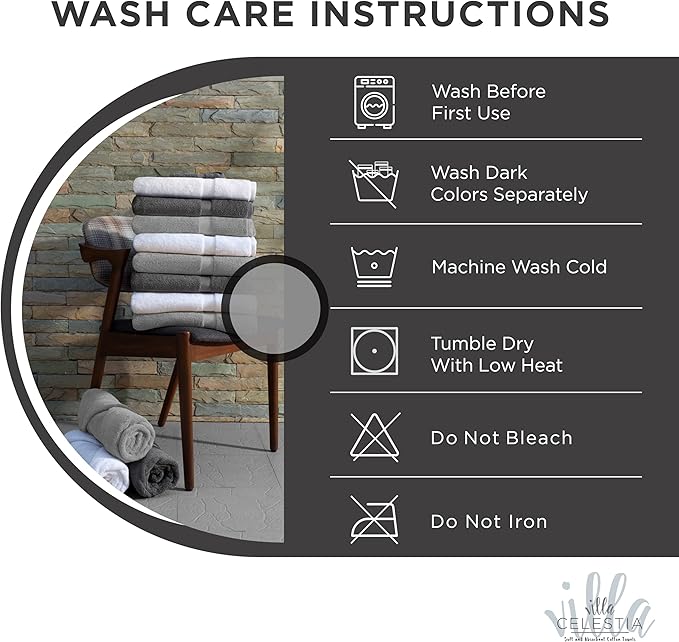 100% Cotton Bath Towel Set of 12-4 Bath Towels, 4 Hand Towels, 4 Wash Cloths, Sustainable, Soft, Highly Absorbent, Combed Cotton 12 Piece Set for Hotels, Spa, Bathroom, Dorm, Black