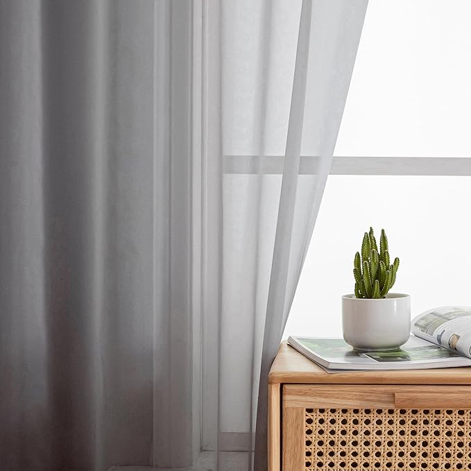 Aiyufeng Basic Rod Pocket Sheer Voile Window Curtain Panels White 1 Pair 2 Panels 40 Width 54 Inch Long for Kitchen Bedroom Children Living Room Yard(Grey, 40 W x 54 L)