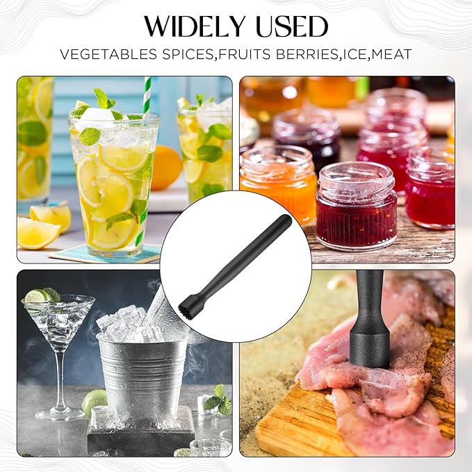 Baderke Muddler for Cocktails Plastic Bar Muddler Bulk 8 Inch Bar Accessories Tools Set for Home Ice Crusher Bartender Accessories Mojito Fruit Drink (Classic,Black,4 Pcs)