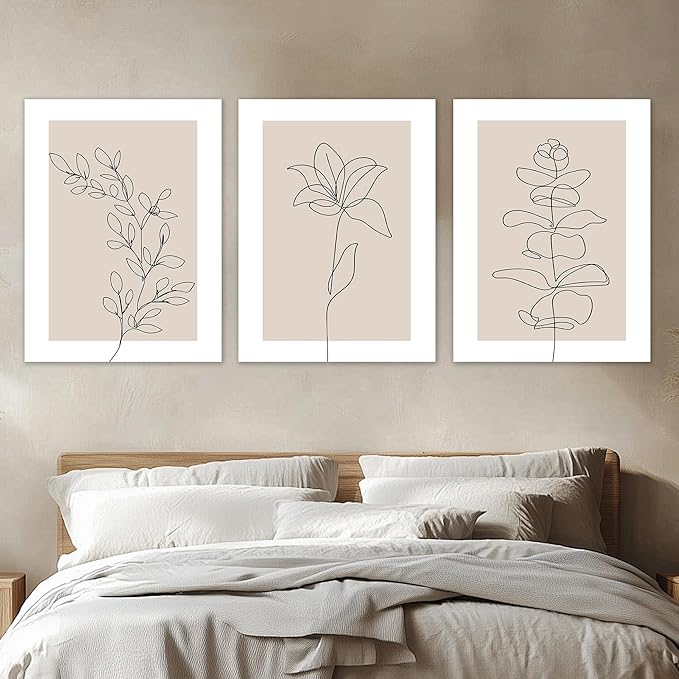arfitest Neutral Plant Poster Wall Art 3 Pieces Canvas Minimalist Abstract Plant Painting Print Beige Leaf Print Wall Trim Line Art Bathroom Bedroom Living Room Decor 12x16 Inches