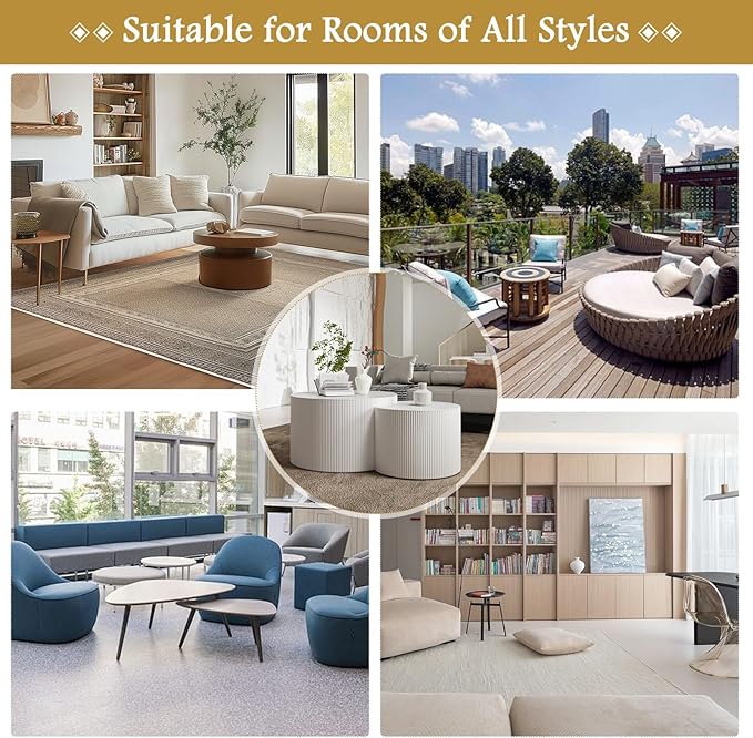 Round Coffee Table Set of 2 Modern Nesting Coffee Tables Wooden Drum Coffee Tables with Non-Slip Feet, Circle Nesting Tables End Table for Living Room Office, No Assembly (Cream 27.56"+19.69")