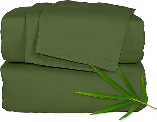 Full Sheets by Pure Bamboo, Genuine 100% Organic Viscose Derived from Bamboo Bed Sheet Set, Luxuriously Soft & Cooling, Double Stitching, Lifetime Quality Promise (Full, Pesto)