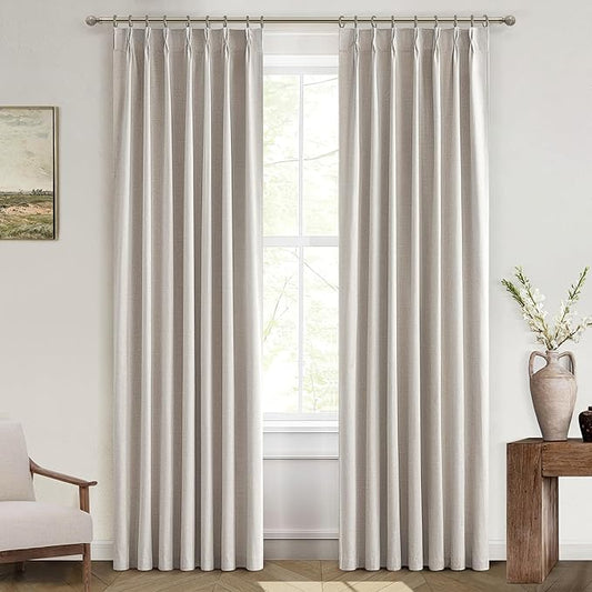 88 Inch Blackout Curtains for Living Room Thermal Noise Reduction Sliding Door Two Burg Country Style Linen Window Curtain & Drapes for Track System Back Tab/Pinch Pleat (W40"xL88" 2panels,Natural)
