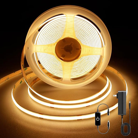 COB LED Strip,LED Strip Lights 5M/16.4ft,Touch Dimmable LED Strips,CRI90+,2700K Warm White cob led,1600LEDs,24V LED Tape Lights,Indoor for Bedroom, Kitchen, TV, Mirror,Cabinet
