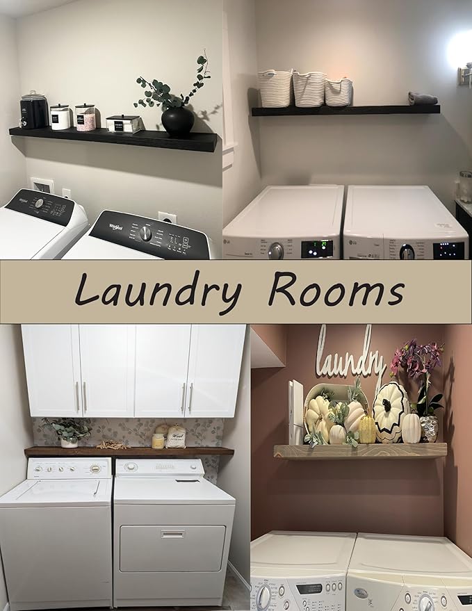 joelsantiques - 42 Inch Wooden Floating Shelves for Wall - 42x6x2 in - Made of Natural Wood - Long Heavy Duty Rustic Wall Shelves for Bedroom - Perfect for Living Room, Kitchen - Black