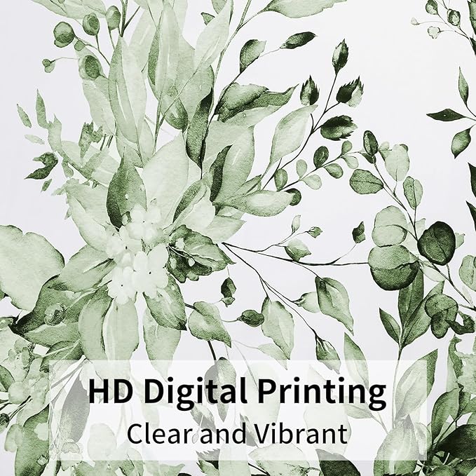 QiyI No Hook Shower Curtain with Snap in Fabric Liner, Olive Green Eucalyptus Shower Curtain with See Through Top Window, Waterproof Washable Cloth Ringless Shower Curtain Set for Bathroom, 72 x 75