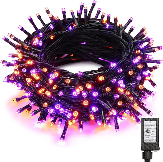 BrizLabs Orange & Purple Halloween Lights, 78.74ft 240 LED Orange Lights Connectable, 8 Modes Outdoor Purple Halloween Light with Timer, Plug in Mini Twinkle Light for Party Indoor Decor