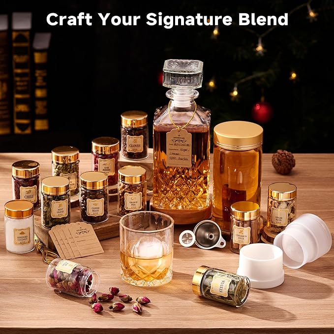 Whiskey Infusion Kit Gifts for Men – 12 Natural Ingredients, Decanter, Infusion Jar, Glass, Ice Mold – DIY Whiskey, Bourbon, Rum & Cocktail Infusion Set for Him, Dad, Husband