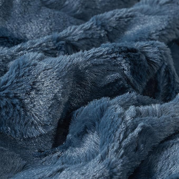 TOONOW Faux Fur Luxury Throw Blanket,Double Side Soft Fluffy Shaggy Fuzzy Blanket for Couch Sofa Bed (Navy, Queen Size)
