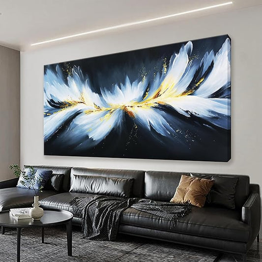 Abstract Black And Gold Wall Art Maximalist Canvas Wall Art Decor Prints Modern White Abstract Wall Decor Artwork For Living Room Bedroom Kitchen Office Artwork Ready To Hang 24" × 48"