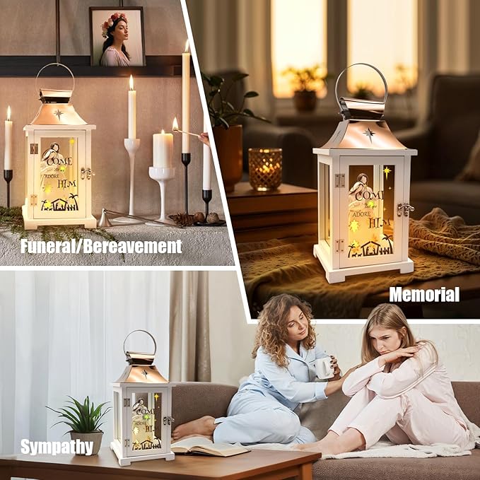 Christmas Nativity Set for Table Centerpieces, Nativity Christmas Lantern for Modern Farmhouse Decor, Hanging Candle Lantern for Xmas Home Decor Indoor, Resin Nativity Figurine