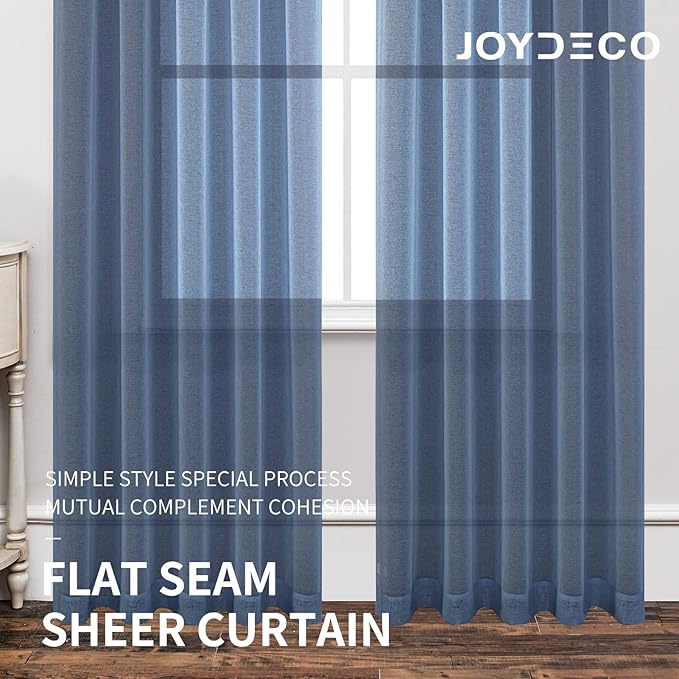 Joydeco Blue Sheer Curtains 63 Inch Length 2 Panels Set, Rod Pocket Long Sheer Curtains for Window Bedroom Living Room, Lightweight Semi Drape Panels for Yard Patio (54x63 inch, Navy Blue)