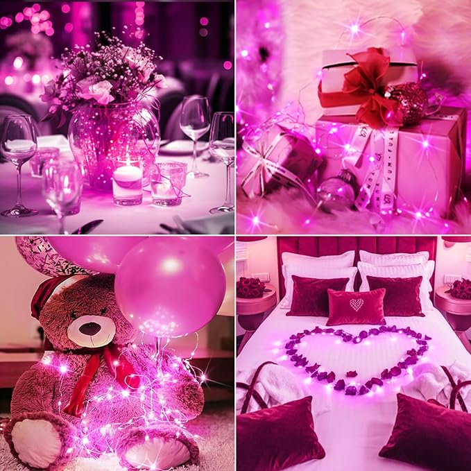 btfarm 30 Pack Fairy Lights Battery Operated [3 Modes], Valentine's Day Lights 7ft 20 Led Twinkle String Lights Waterproof Bulk Small Mini for Mason Jars Vases Wedding Table Centerpiece, Pink