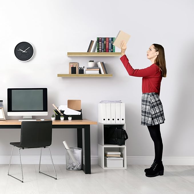 Sorbus Floating Shelves for Wall - 24" Bathroom Shelves, Wall Decor for Bedroom, Kitchen, Living Room, Home Decor & Book Storage - Mounted Floating Shelf with Invisible Brackets (Maple Wood, 2 Pack)