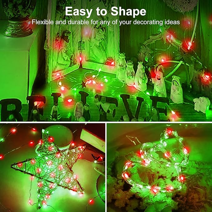 btfarm 30 Pack Fairy Lights Battery Operated [3 Modes], 7ft 20 Led Twinkle Lights String Lights Waterproof Bulk Small Mini Silver Wire for Christmas Mason Jars Wedding Table Centerpiece, Red Green