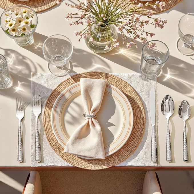 Kingstone Hammered Silverware Set, 20-Piece Flatware Set for 4, 18/10 Stainless Steel Heavy Duty Cutlery Set, Mirror Polished Utensil Sets for Home, Restaurant, wedding, Dishwasher Safe