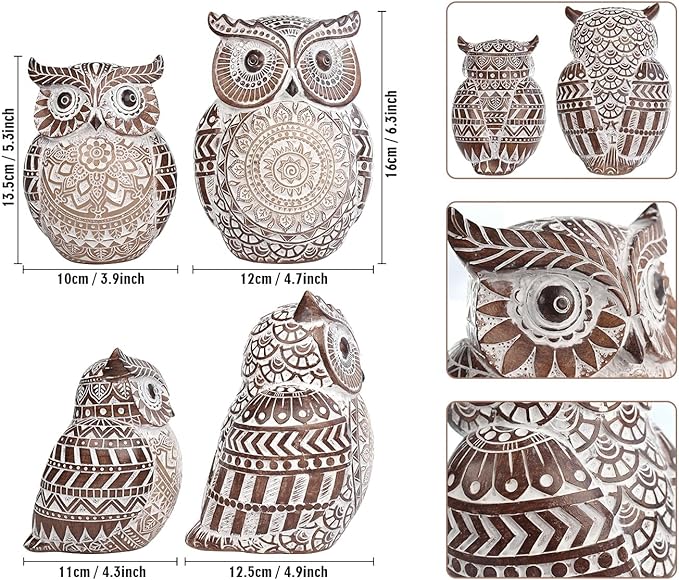 Adorable Owl Figurine Shelf Decor for Home and Office - Boho Chubby Owl Figurine for Book Shelf Desktop Cabinet Fireplace Mantel Bathroom Decor Accents