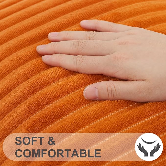 Simmore Decorative Fall Throw Pillow Covers 12x20 Set of 2, Soft Natural Plush Flannel Double-Sided Fluffy Lumbar Pillow Covers for Couch Sofa Living Room, Orange