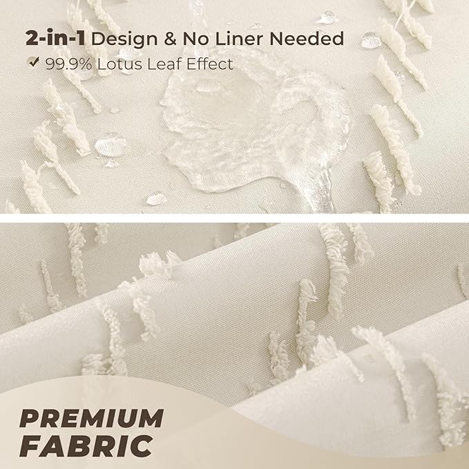 Extra Long 72 x 96 Cream Shower Curtain Boho Farmhouse Shower Curtain Tufted Chevron Textured Minimalist Shower Curtains for Bathroom