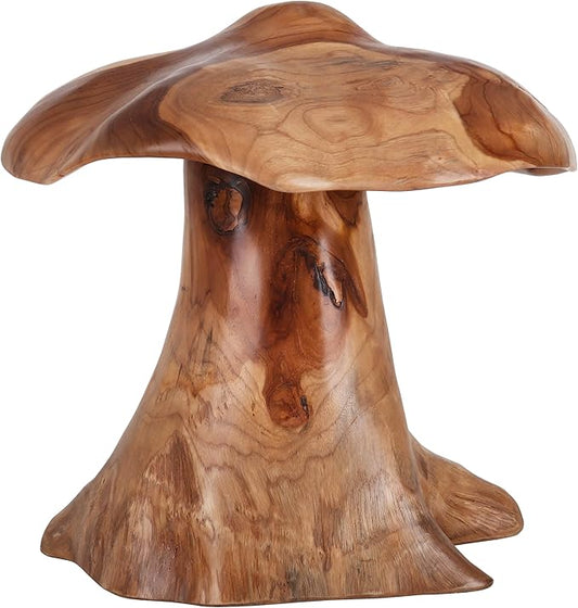 Handcrafted Teak Mushroom Decor – Solid Indonesian Teak Wood Sculpture – Organic Modern Accent for Shelf, Table, or Garden – Natural Rustic Decor (15 Inch)