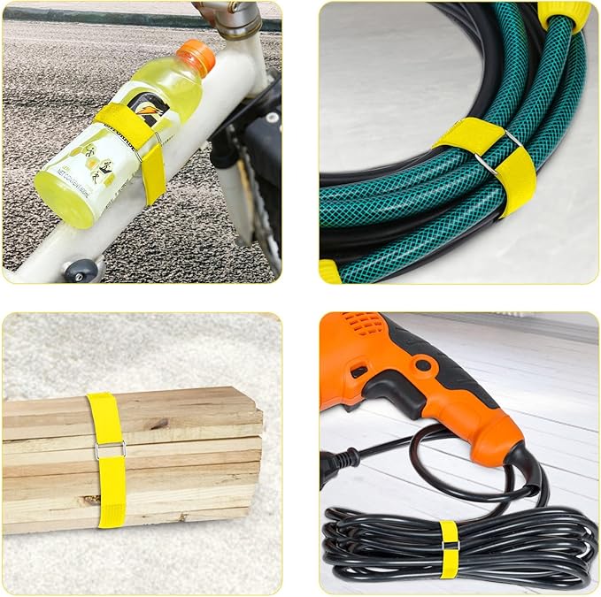 1"x16ft Hook and Loop Straps with 25 Metal Buckles, Adjustable Fastening Cable Straps, Cut-to-Length Cinch Strap, Reusable Nylon Securing Cord Ties for Organizer or Storage, 1 inch Wide,Yellow