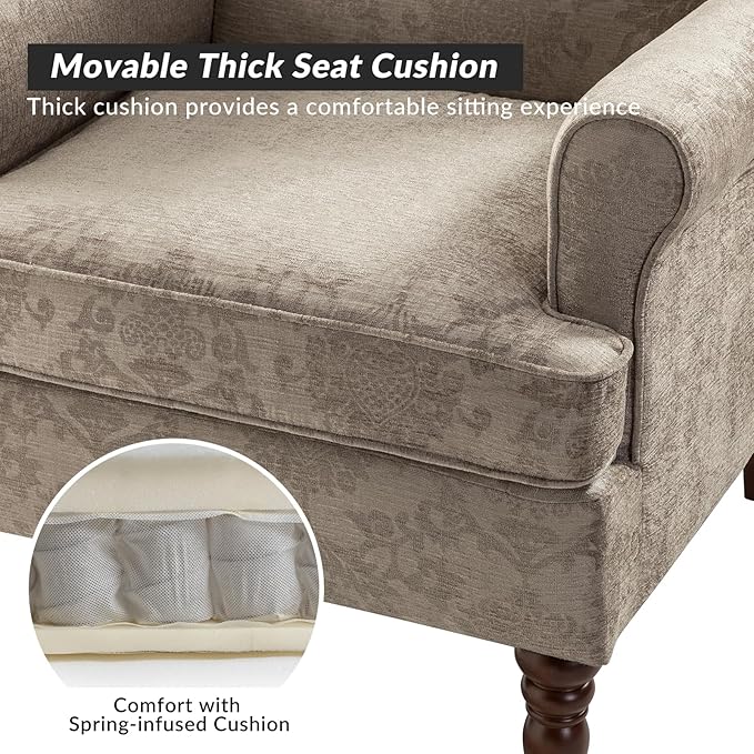 HULALA HOME Wingback Accent Chairs Set of 2 with Retro Wood Legs, Traditional Fabric Armchairs for Bedroom Living Room, Comfy Upholstered Sofa Chairs Reading Chairs with Unique Pattern Design, Brocade