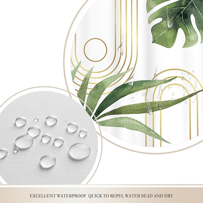 Glawry Boho Blue Green Shower Curtain Mid Century Abstract Tropical Palm Leaf Modern Minimalist Plant Botanical Bathroom Geometric 60Wx72L Inches Bath Accessories Art Home Decor Fabric 12 Pack Hooks