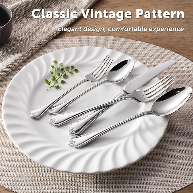 KINGSTONE Silverware Set, 30-piece 18/10 Stainless Steel Flatware Set Cutlery Set for 6, for Kitchen, Home, Wedding, Party, Mirror Polished and Dishwasher Safe, Featured Gifts