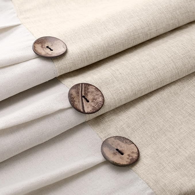 Awellife Extra Long 84 Inch Farmhouse Cream Shower Curtain Button Linen Textured Woven Fabric,Country Style (Linen & Cream, 72" W x 84" L)