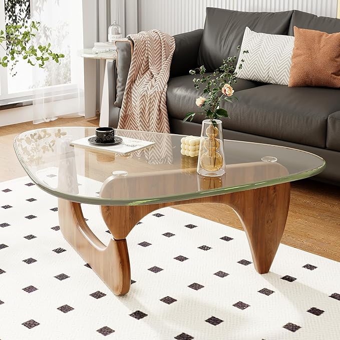 Coffee Table for Living Room Mid Century Modern Center Table, Walnut Transparent
