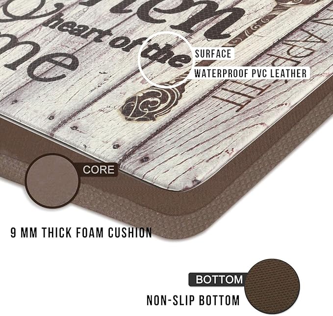 FRESHMINT Farmhouse Kitchen Mats Sets 2 Piece Cushioned Anti-Fatigue Comfort Mat for Home & Office Ergonomically Engineered Memory Foam Kitchen Rug Waterproof Non-Skid, 30" by 17" + 47" by 17",Home