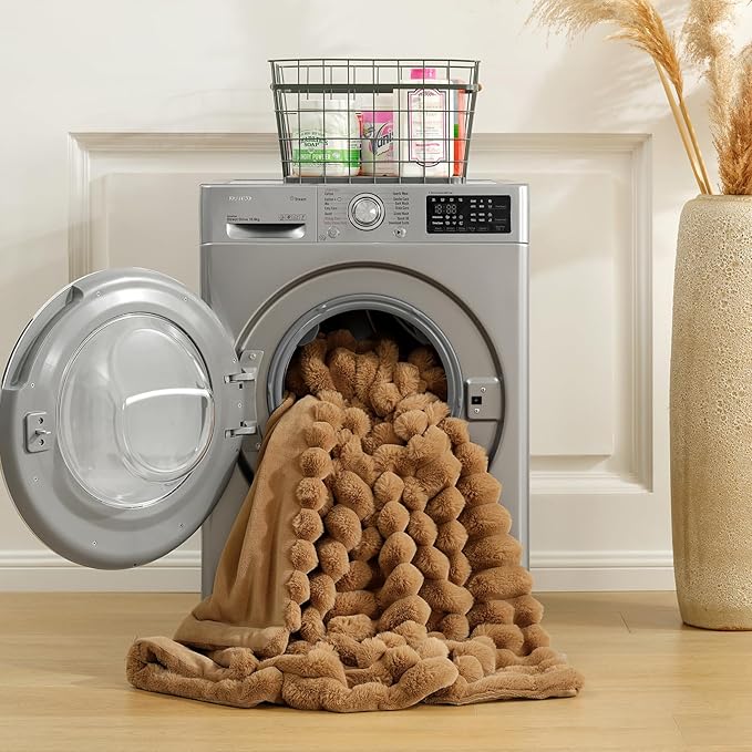 Cozy Bliss Faux Fur Throw Blanket for Couch, Cozy Warm Plush Striped Blanket for Sofa Bedroom Living Room, 50 * 60 Inches Toasty Brown