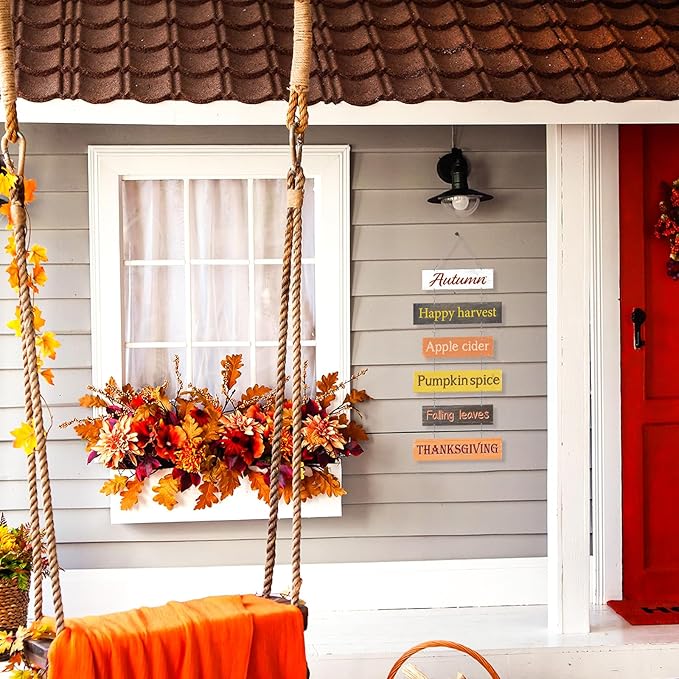Hotop Fall Decorations for Home Thanksgiving Hanging Signs Wooden Wall Plaque Autumn Wall Hanging Decor for Home Thanksgiving Autumn Office Indoor Outdoor Door Decor Sign(Vivid Colors)