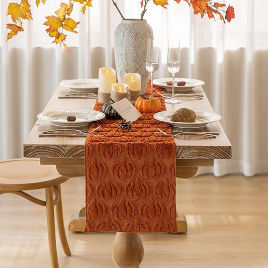 Fall Table Runner Rust Terracotta Soft Plush Faux Fur Velvet Pumpkin Autumn Harvest Cloth Dining Centerpiece Decor for Home Kitchen Decoration 13 x 90 Inch