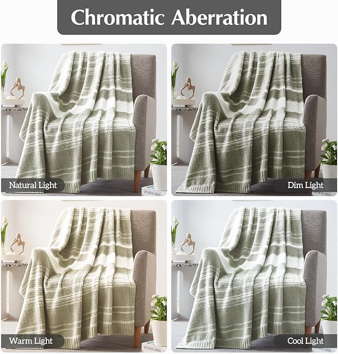 WRENGONGE Sage Green Throw Blanket, 50x70 Soft Cozy Striped Throw Blankets for Couch, Sofa, Bed, Travel, Lightweight Fluffy Warm Plush Decorative Blankets for Women, Men,Kids Gift