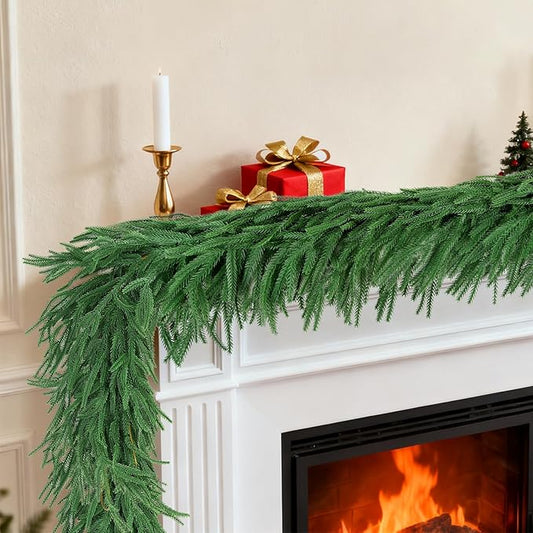 2 Pcs 6 FT Norfolk Pine Garland Artificial, Realistic Christmas Greenery for Mantle Table Wall, Real Touch Winter Pine Garland for Christmas Indoor Outdoor Decor