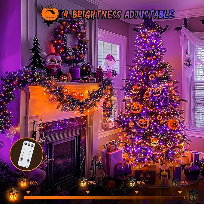 JMEXSUSS 600 LED Christmas String Lights Outdoor, Orange and Purple Lights Clear Wire, Christmas Twinkle String Lights Plug in for Tree Christmas Decorations