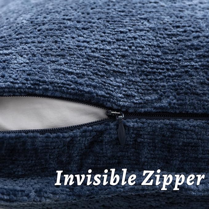 Navy Blue Decorative Throw Pillow Covers 22x22 Inch Set of 2 Cozy Soild Chenille Cushion Cases Soft Textured Square Couch Pillows Cover Boho Accent Farmhouse Pillowcases for Sofa Bed