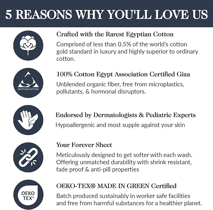 100% Egyptian Cotton Percale Sheets King Size - Genuine Luxurious 400 Thread Count - Naturally Crisp, Breathable, Skin-Friendly & Cooling - Softer After Each Wash - Oeko-TEX Certified Giza