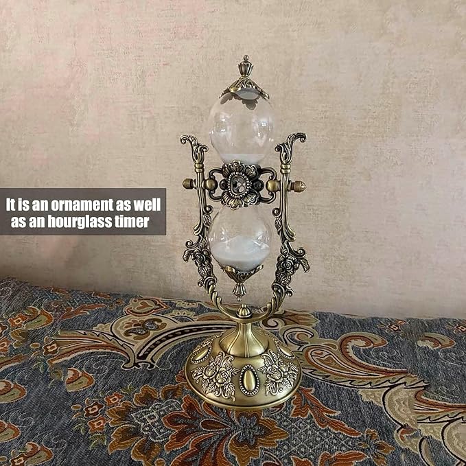 Sanduhr 15 Minuten,Hour Glass,Metal Vintage Hourglass,Hourglass Decor, Hourglass with Sand Embossed Metal Hour Glass Timer,for Home Desk Office Weddin Kitchen Timer (White Sand)