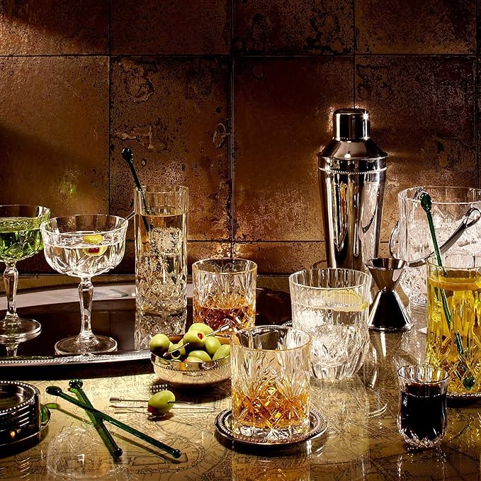 Le'raze Double Old Fashioned Glasses, Posh Crystal Collection, Perfect for serving scotch, whiskey or mixed drinks (Set of 6-11Oz DOF Glasses)