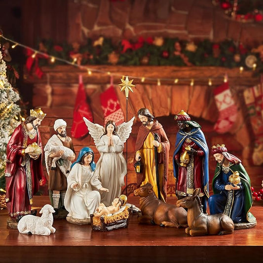 Nativity Sets for Christmas Indoor Set of 13 Pieces 11.8 Inches Resin Figurines Holiday Decorations Nativity Scene Tabletop Decor Religious Collection Gifts