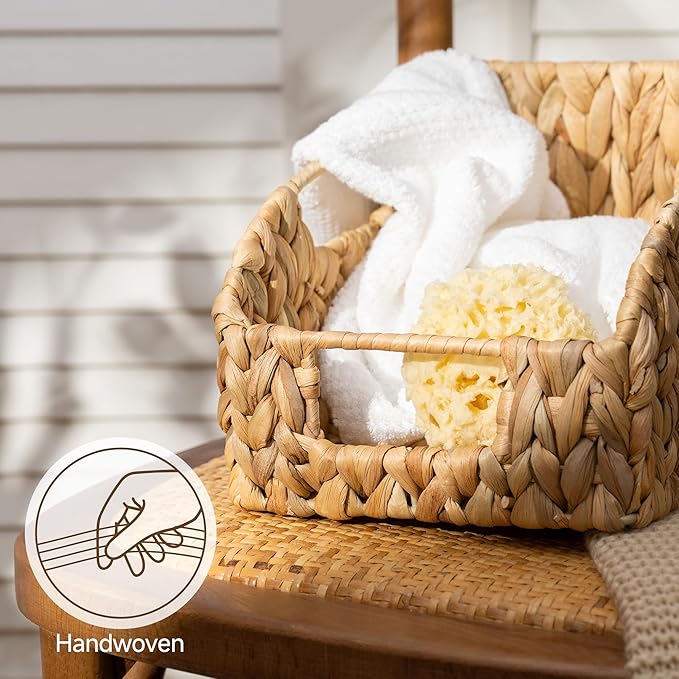 StorageWorks Water Hyacinth Pantry Storage Baskets, Wicker Baskets with Built-in Handles, Handwoven Shelf Baskets for Organizing, Pantry Organizers and Storage, 3 Pack