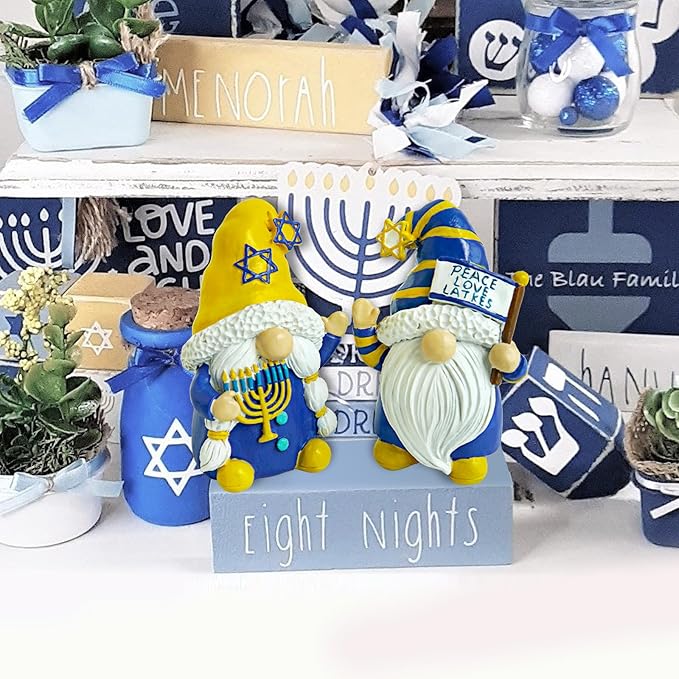 Hanukkah Gnomes Decorations for Home Resin Hanukkah Gnomes Decor for Office Chanukah Decor Indoor Outdoor,Jewish Gifts Idea Menorah Hanukkah Tiered Tray Decor