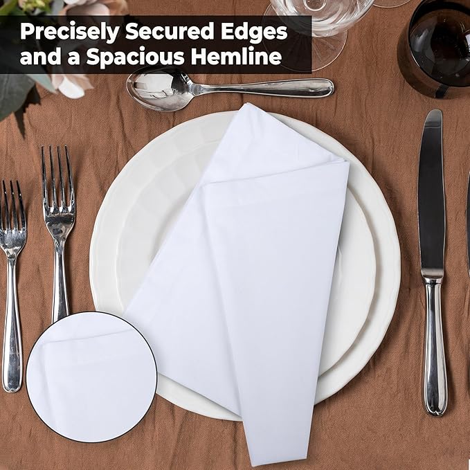 Urban Villa White Cloth Napkins Set of 12 100% Cotton Dinner Napkins Cloths Washable 20”x20” Absorbent Soft Durable Reusable-Ideal for Everyday Use Parties Wedding Thanks Giving Christmas Halloween