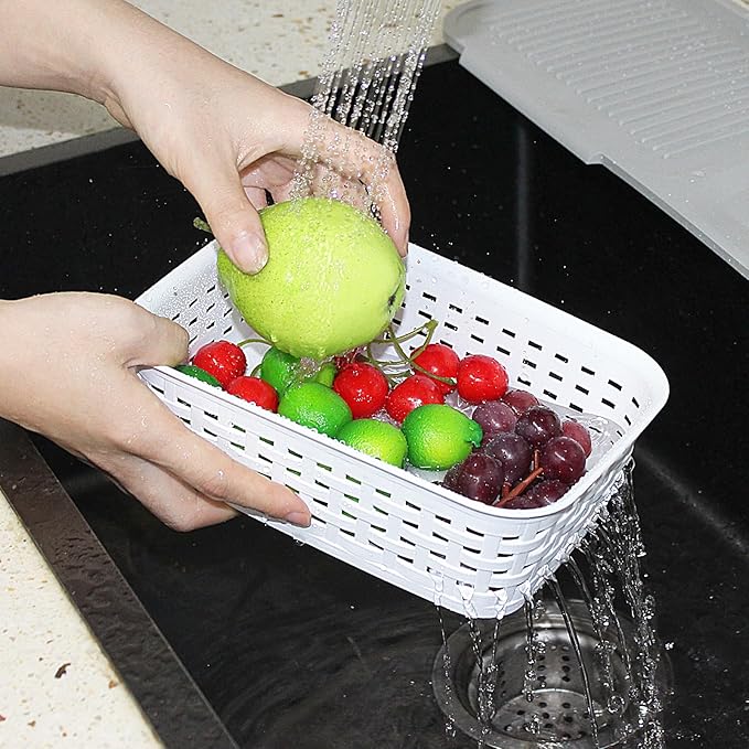 Soddeph Plastic Storage Baskets for Cabinets, Household Pantry Organization with Handle,Organizer Bins for Room,Bathrooms,Under-Sink,Kitchen (White, XS-5PACK)