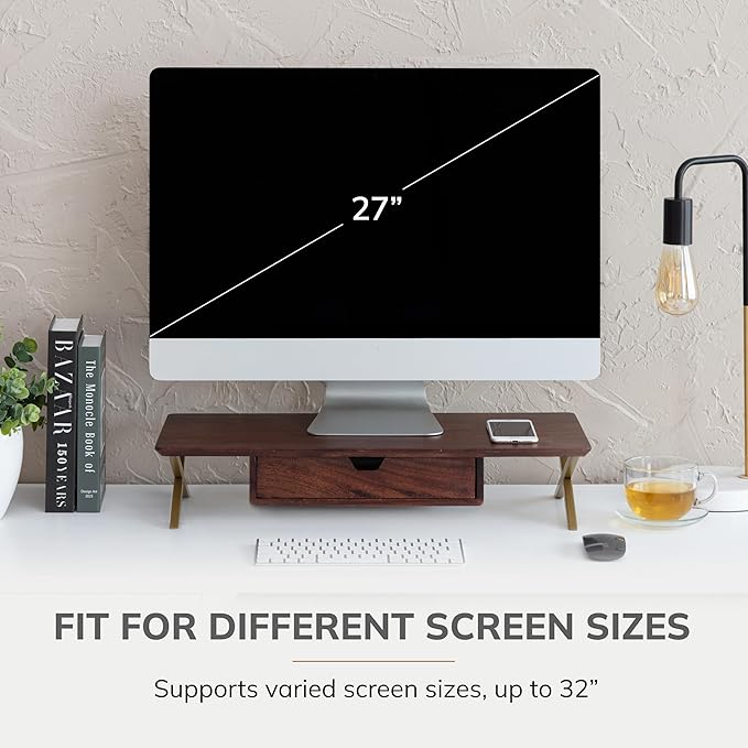 Anji Mountain Monitor Stand - Desktop Organizer & Laptop Riser, Ergonomic Monitor Riser, Space-Saving Monitor Stand for Desk, Durable Construction, Easy Assembly, Ideal for Home & Office,Walnut