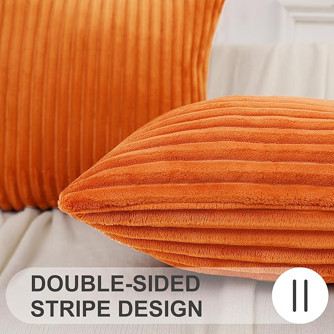 Simmore Decorative Fall Throw Pillow Covers 12x20 Set of 2, Soft Natural Plush Flannel Double-Sided Fluffy Lumbar Pillow Covers for Couch Sofa Living Room, Orange