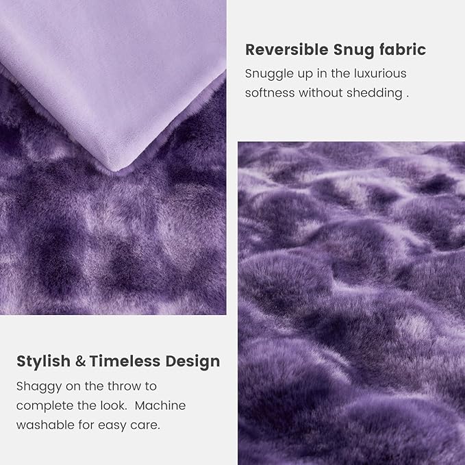 Cozy Bliss Faux Fur Throw Blanket for Couch, Fuzzy Soft Plush Thick Bubble Blanket for Sofa Bedroom Living Room, 60 * 80 Inches Tie-dye Purple