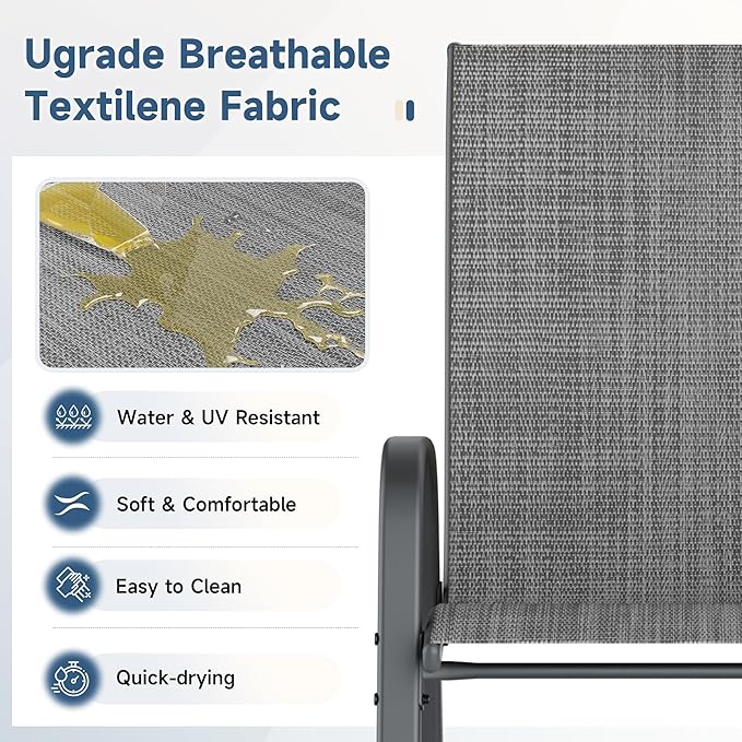 Amopatio Patio Chairs Set of 4, Breathable Garden Outdoor Furniture for Backyard Deck,Outdoor Stackable Dining Chairs for All Weather, Dark Grey